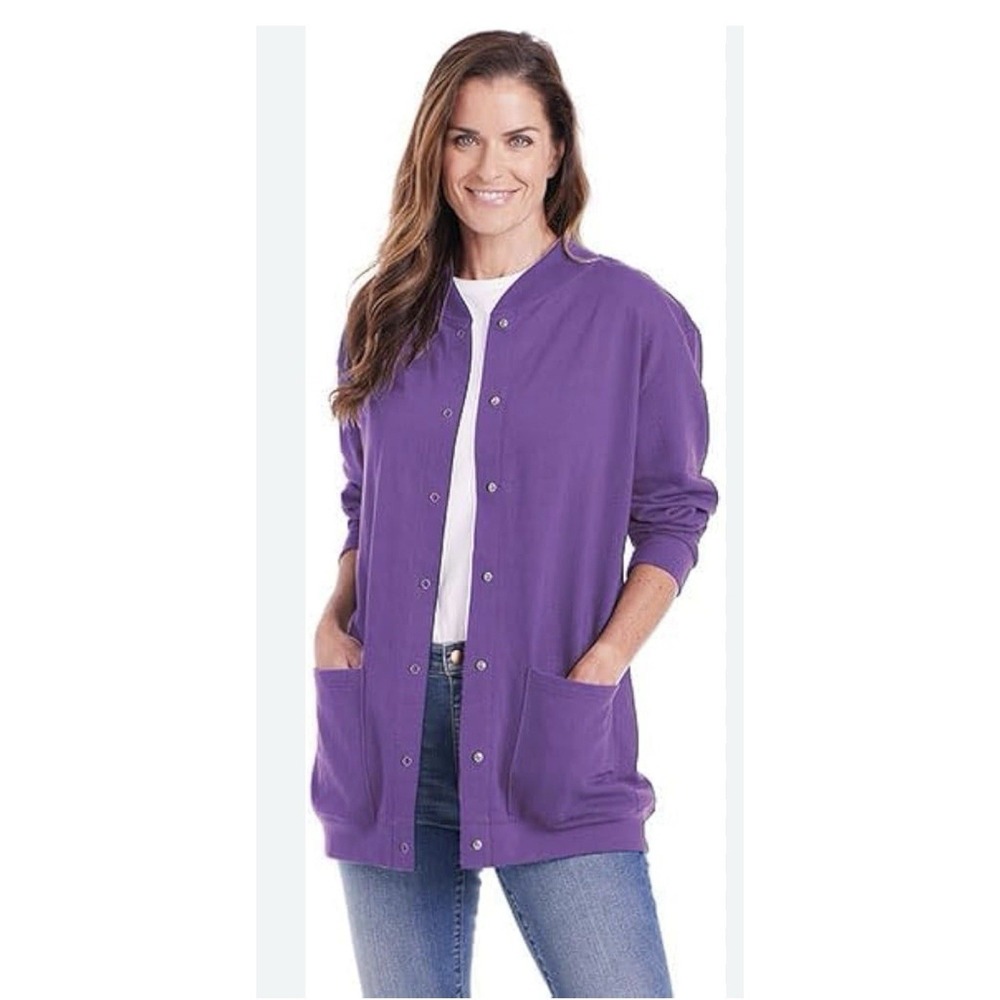 Catalog Classics Women's Snap Fleece Baseball Style Jacket Sweater Pockets M
